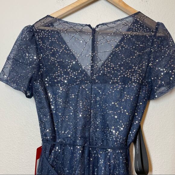 Carmen Marc Valvo Navy Blue Sequin Tulle Prom Formal Evening Dress 6 NWT - Picture 7 of 9